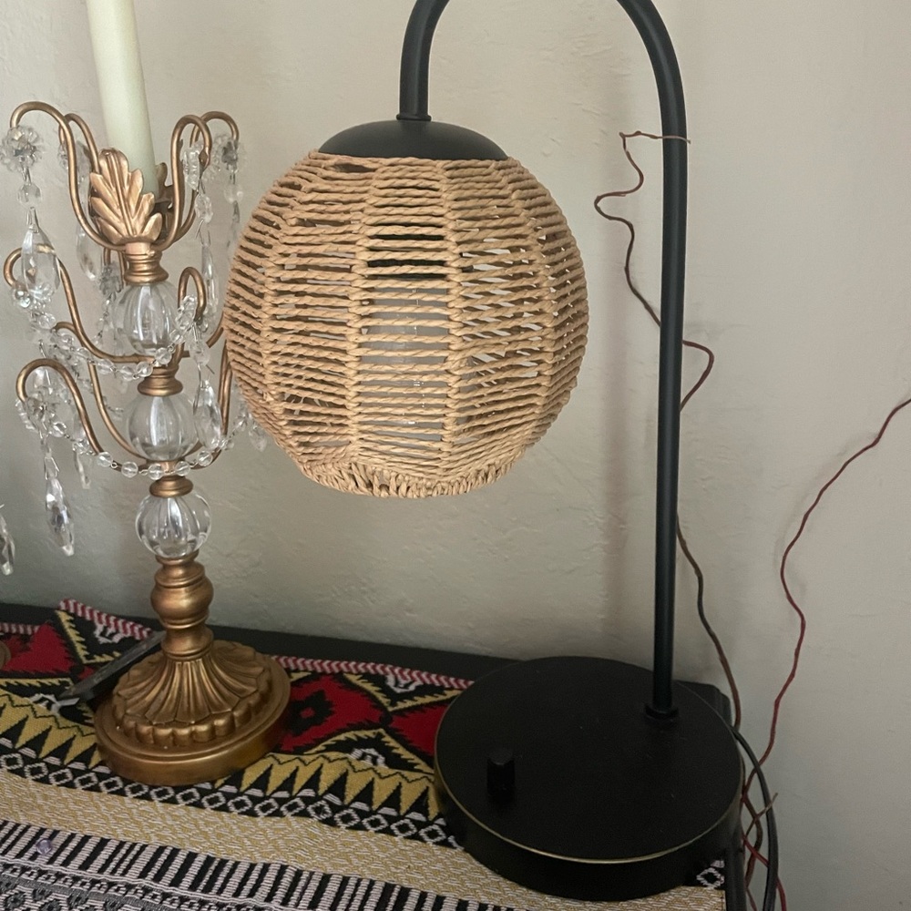 Black and Tan Decorative Accents with Woven Lamp
